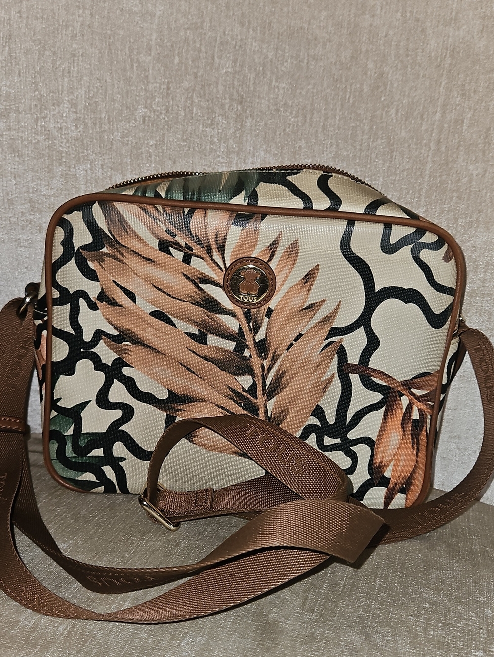 Tous Tropical Leaf Print Crossbody Bag in Brown